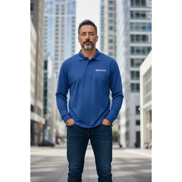 Lot Of 2 SPECTRUM Employee Uniform Polo Blue Size Lg Long & Short Sleeve See Pic - Picture 1 of 9